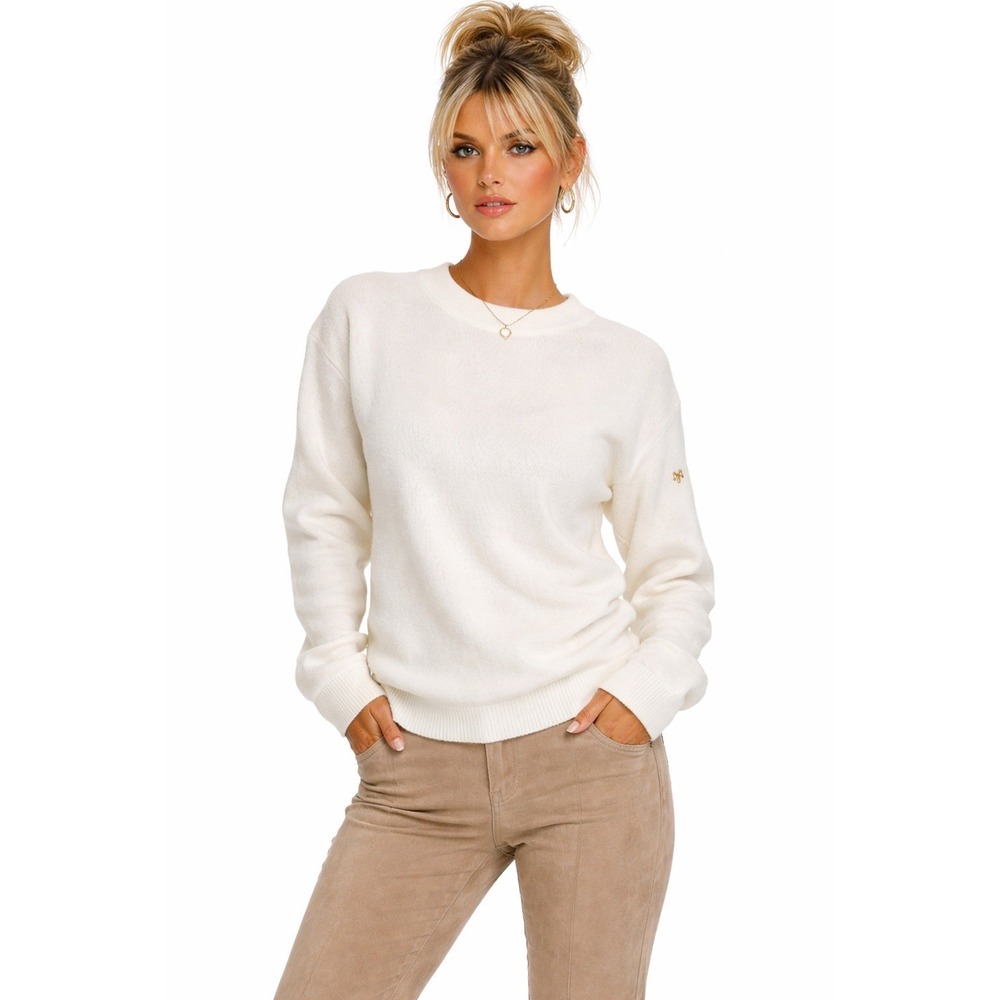 NWOT Maison Montval Womens Merino Wool Crew Neck‎ Pullover Sweater Ivory Ecru XS